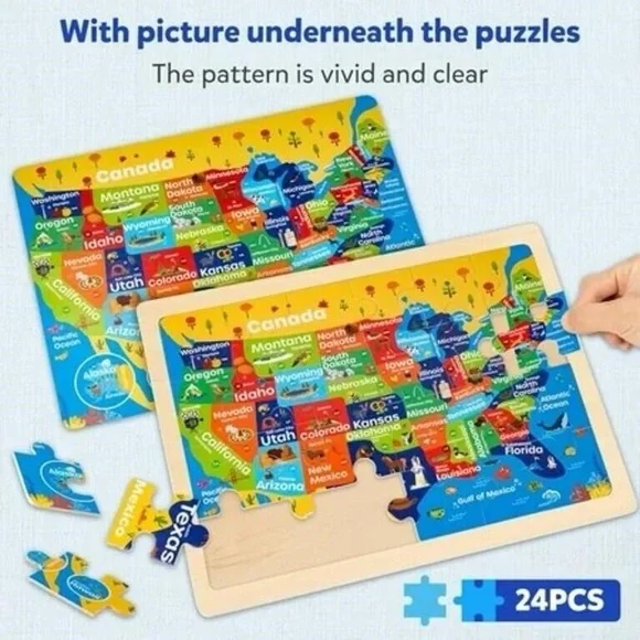 NWT 4-in-1 Wooden Puzzle Set for Kids 3+, Kids Sized Wooden Puzzle Sets - Picture 3 of 4